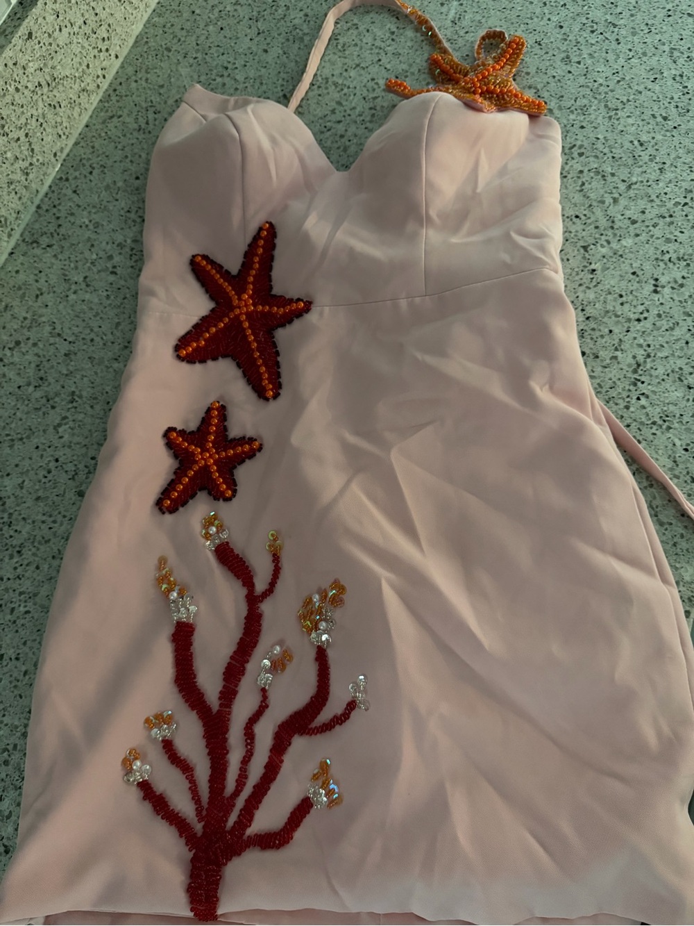 Unbranded Pink Mini Dress with Beaded Starfish Embellishments